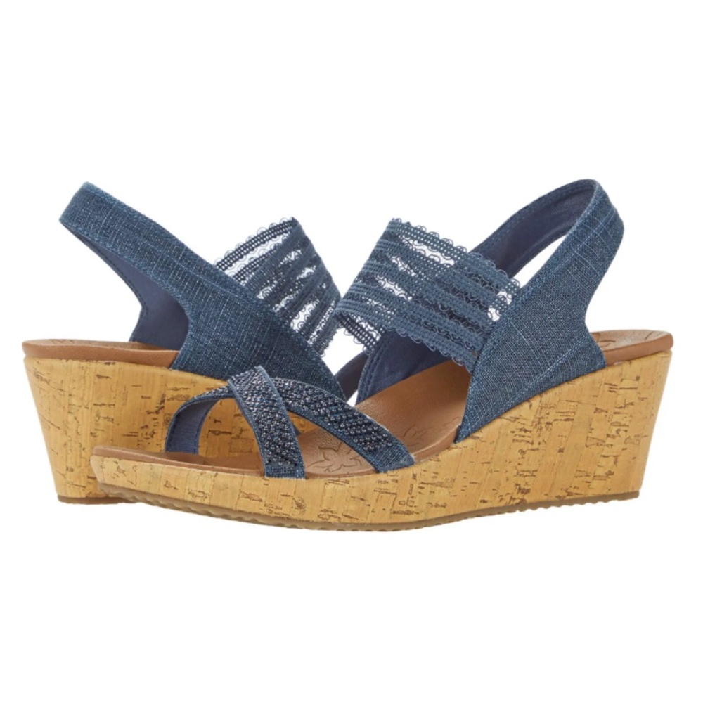 Skechers Beverlee Fancy Sips Blue Wedge Sandals Size 11